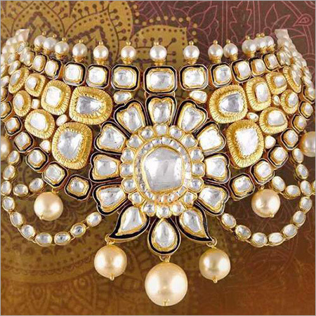 Golden And White Gold Kundan Jadau Necklace