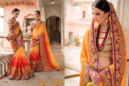 Moonga Silk Heavy Work Shaded Designer Saree