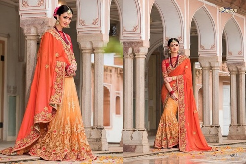 Silk & Net Designer Work Saree