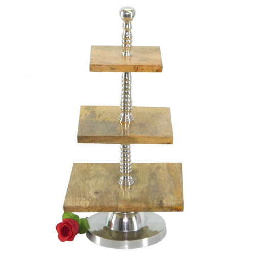 Aluminium & Wooden Cake Stand Square Plates
