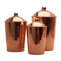 Vintage Copper Canister Set - 100% Real Red Copper, Handmade Craftsmanship, Innovative Design, Quality Tested