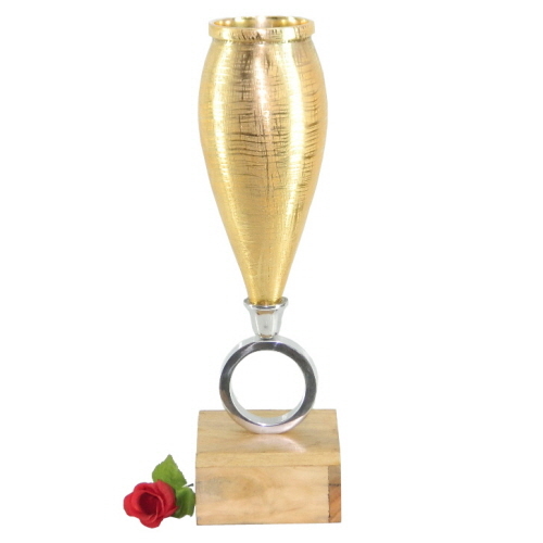 Aluminium Vase Gold Plated with Wooden Base