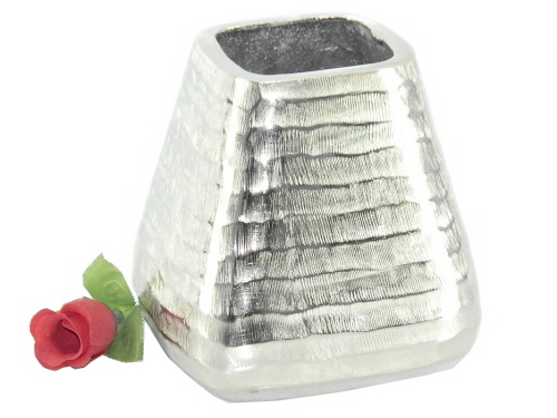 Aluminium Vase Large Nickel Plated - 15cm Height, 10cm Width, Square Shape | Hammered Finish, Elegant Design, Durable, Easy to Clean