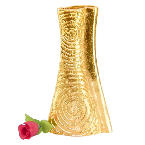 Aluminium Vase Ribbed Gold Plated