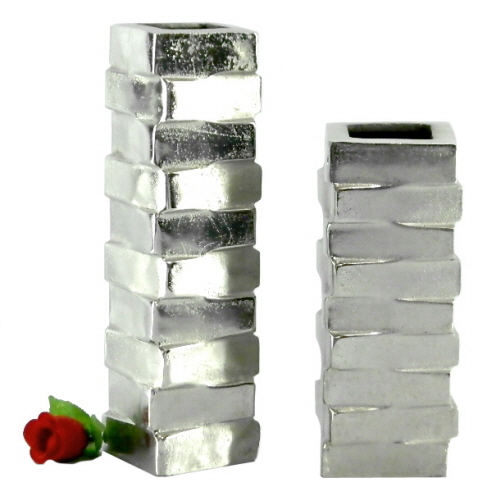 Aluminium Vase Tall Set of 2 pcs. Nickel Plated