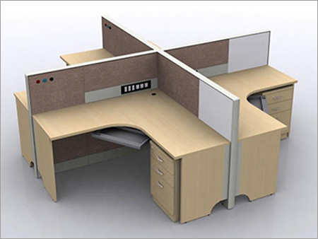 Modular Office Furniture - Plywood, Four Cubicles, Beige Color | Ergonomic Design, Adjustable Shelves, Termite Proof, Waterproof, Stylish Design