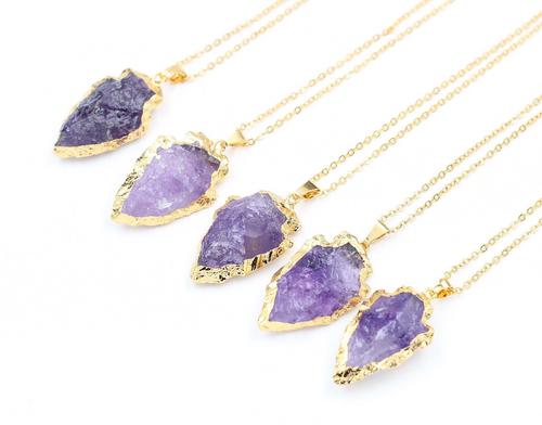Gold Electroplated Amethyst Arrowhead Necklace
