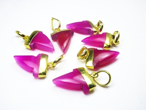 Gold Electroplated Hot Pink Chalcedony Pendant