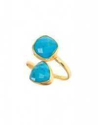 Blue Turquoise Gold Plated Two Gemstone Ring