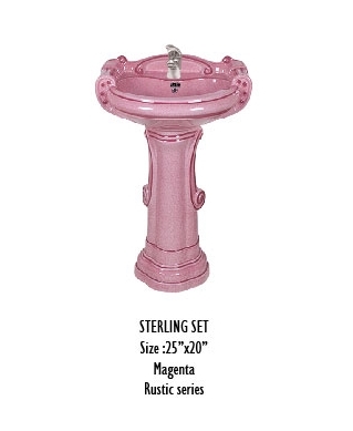 Rustic Series Pedestal Wash Basin - Ceramic, 25"x20", Magenta | Elegant Design, Durable Material, Easy Installation