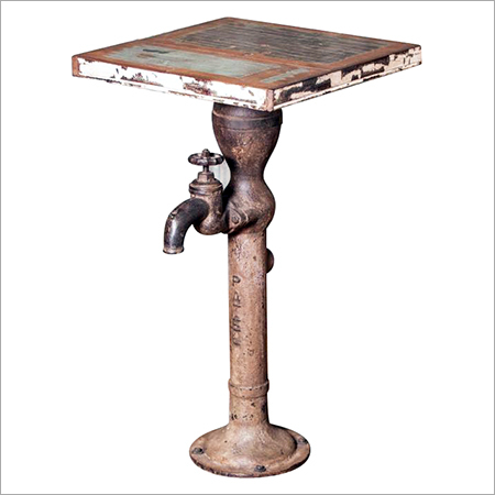 Hand Pump Coffee Table - Iron and Wood Material 45 x 45 x 98 CMS Antique Appearance Indoor Furniture