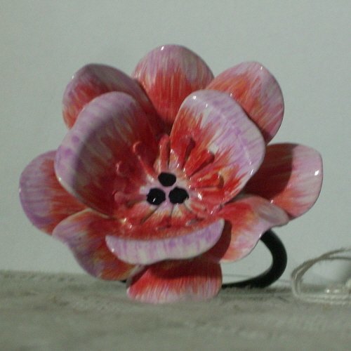Napkin Ring Pink & Red Flower Hand Painted