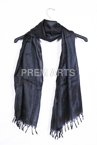 Silk Stole - Black Lightweight, Soft Fabric for Daily and Evening Use | Unisex Design, Machine Made, Plain Pattern