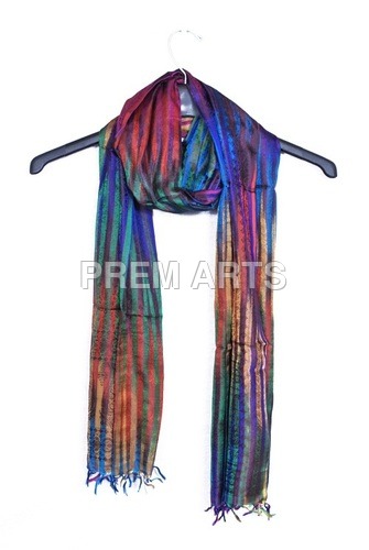 Machine Made Dark Multi Color Silk Stole