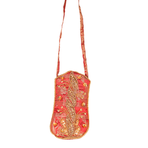 Red Beaded Ladies Mobile Pouch