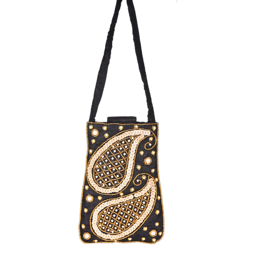 Black Ladies Beaded Mobile Sling Bag