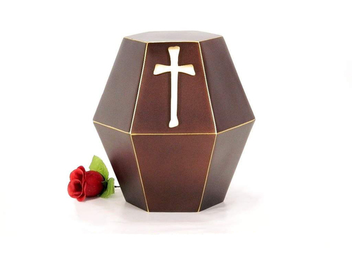 Brass Cremation Urn Brown with Cross