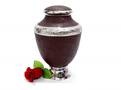 Brass Cremation Urn Nickel with Faux Leather - Brass, 12x8 Inches, Brown, 200 Cubic Inches | Threaded Closure, Engraving Option, Durable, Elegant Design