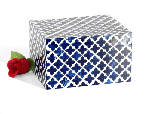 Wooden Cremation Urn Blue & White