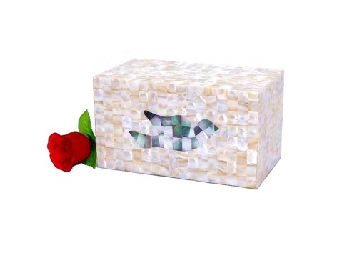 Wooden Cremation Urn Mother of Pearl Dove