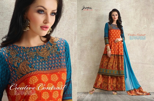 AMAARA - Cotton Silk 12-Pcs Full Album, Orange Printed, Stylish Elegant Salwar Suits