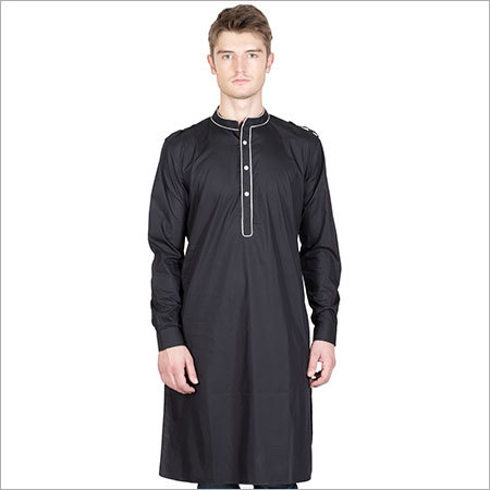 Plain Mens Black Cotton Kurta