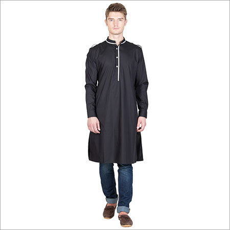 Mens Black Cotton Kurta