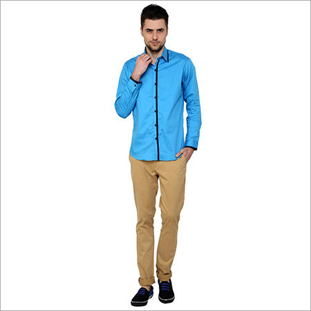 Casual Men's Shirt - Cotton Poplin Fabric, Blue Color, Full Sleeves, Available in Sizes S to XXL