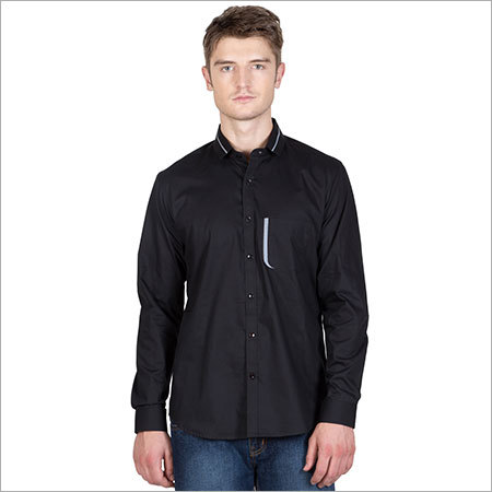 Poplin Mens Black Cotton Shirt