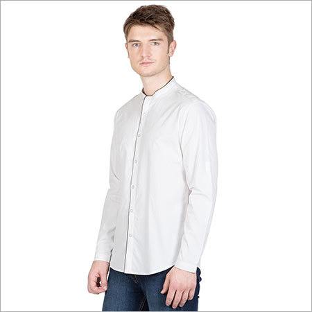 White Round Neck Mens Cotton Shirts
