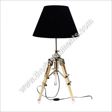 Nautical Teak Tripod Table Lamp Black Shade Decor Power Source: Electric