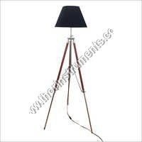 Vintage Brown Floor Tripod Lamp Black Shade