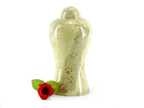 Brass Pet Urn Ivory Paw Print