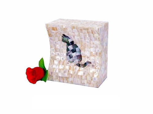 Wooden Pet Urn Mother of Pearl Cat