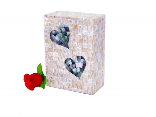 Wooden Pet Urn Mother of Pearl Hearts