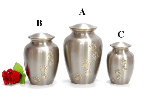 Brass Pet Urns Pewter with Brushed Brass Paw Print