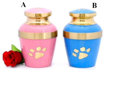 Brass Pet Urns Paw Prints - 4x3 Inches, Pink & Blue | Engraved, Polished Brass, Set of 2
