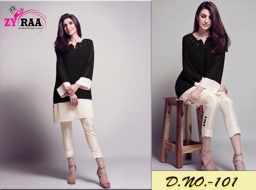 zyraa pret - Imported Tafta Kurti 44" Bust, 42" Length with Tafta Silk Cigrette Pant 28-36" Waist, 36" Length, Stylish Elegant Look