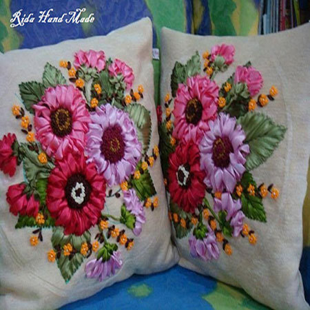 Handmade Ribbon Embroidry Pillow Cover