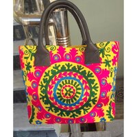 Suzani Embroidered Fashion Bag - Canvas Material, Multi Color, Stylishly Designed with Button Closure | Ideal for Beauty Products and Books, Perfect for Women