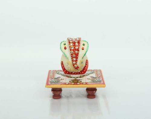 Marble Chowki Ganesh - Marble Finish , Handcrafted Hindu Deity Statue for Home Decor