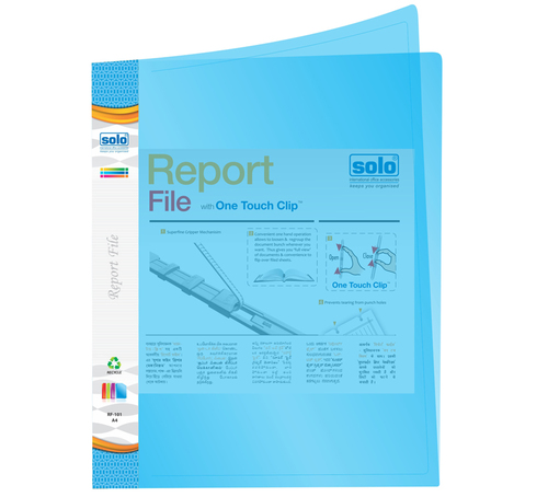 Report File - Polypropylene A4 Light Blue, One-Touch Clip, Flexible Cover, 50 Sheets Capacity