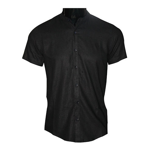 Coral Reef - Linen, S-XXL, Black | Button Closure, Mandarin Collar, Breathable Fabric, Comfortable Fit, Durable Material, Easy Care, Short Sleeve