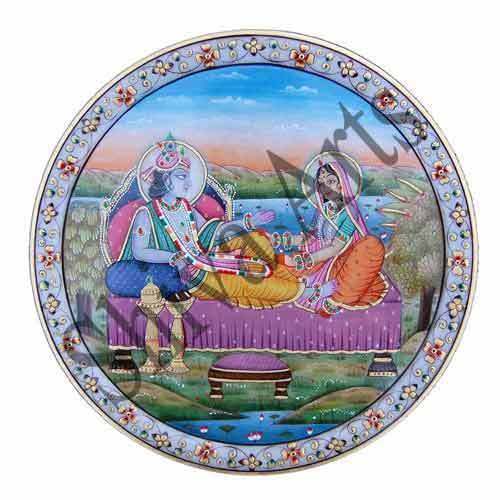 Seated Radha Krishna Marble Plate