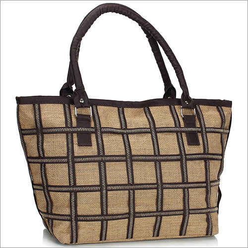 Checkered Jute Tote Bag