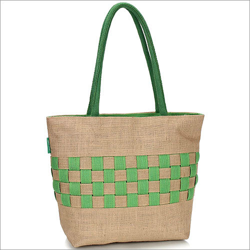 Khadi & Greeb Checkered And Puckered Jute Handbag