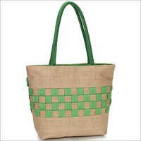 Checkered and Puckered Jute Handbag