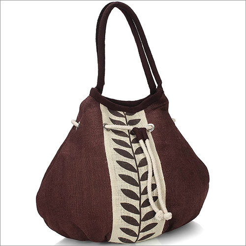 Brown Leaf Jute Handbag