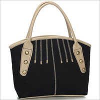 Blackn Beige Jute Handbag
