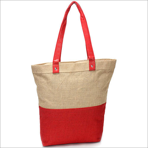 Red Jute Natural Tote Bag